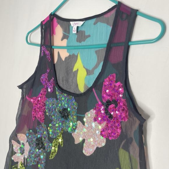 Candie's Women Sheer Tank Floral Sequins Y2K Floral Indie Sleaze 2000s Sparkle - Picture 4 of 8